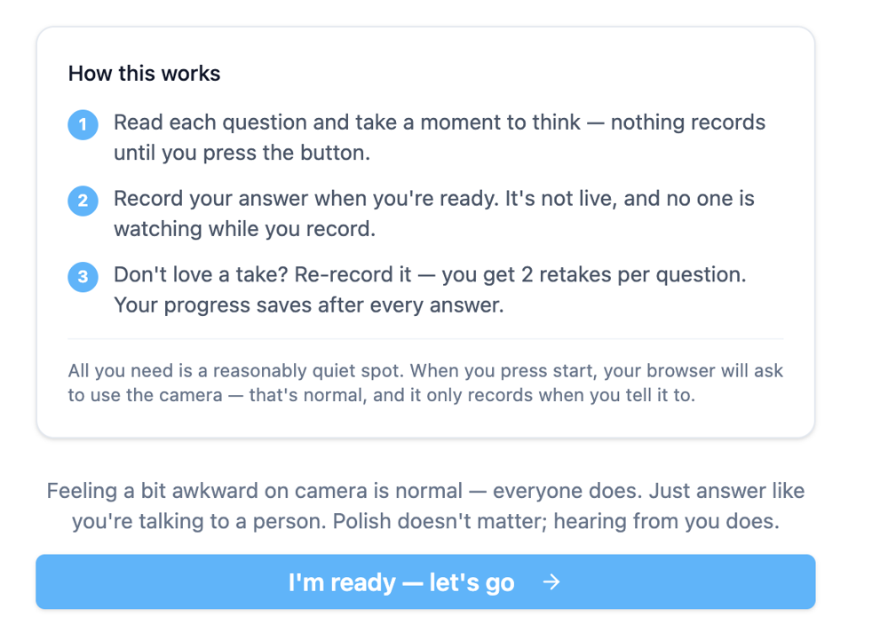 How this works panel listing three steps and an I'm ready button