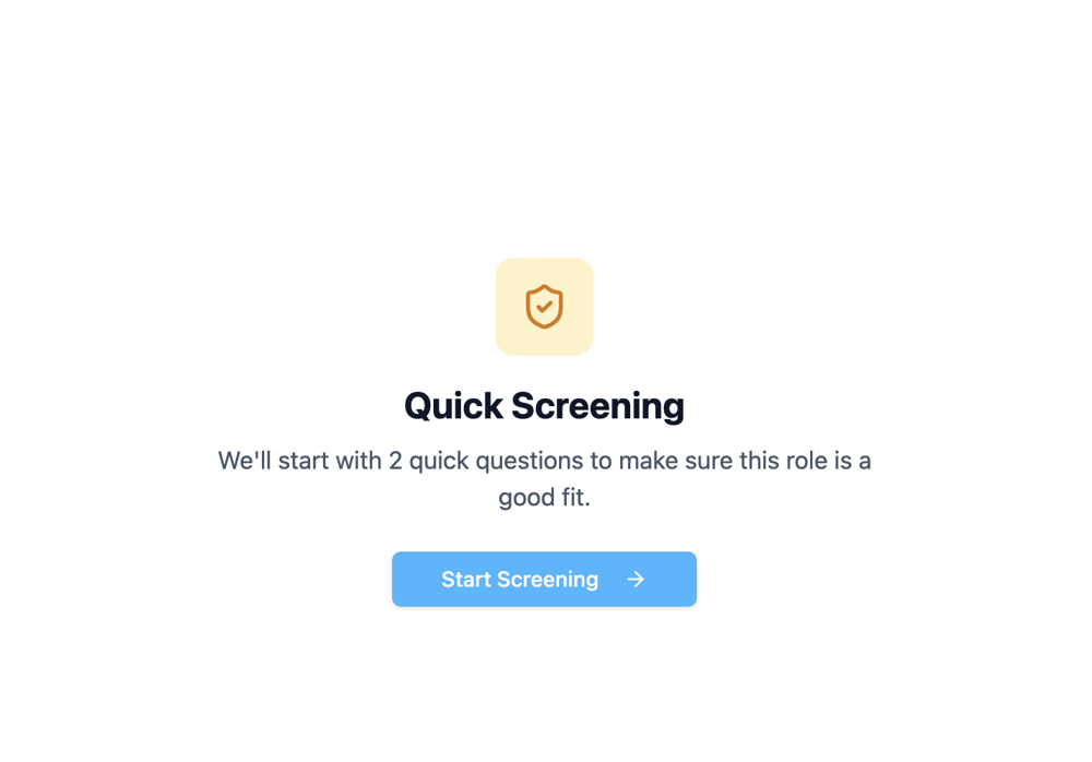Quick Screening screen with a Start Screening button