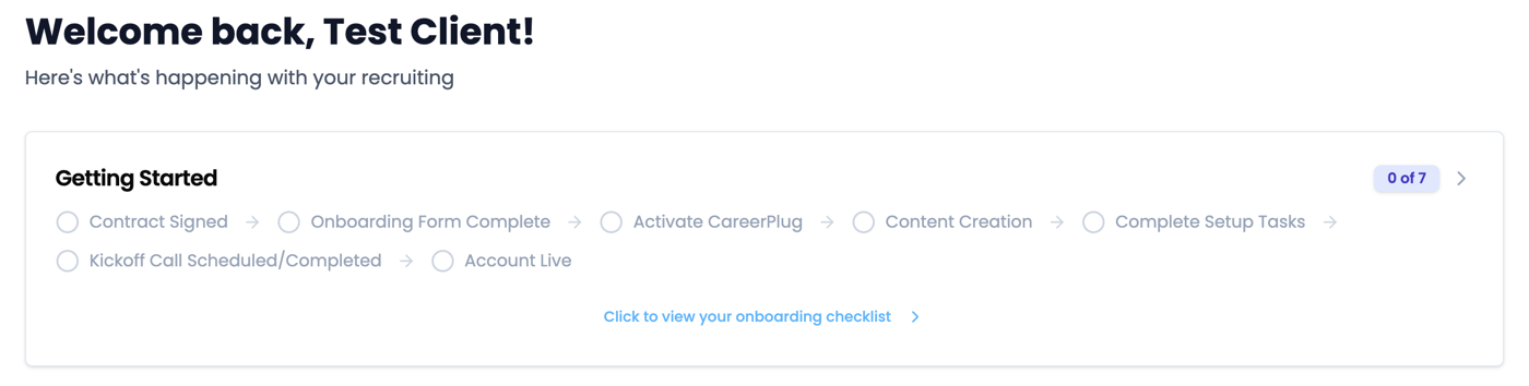 Getting Started onboarding checklist with seven steps on the dashboard