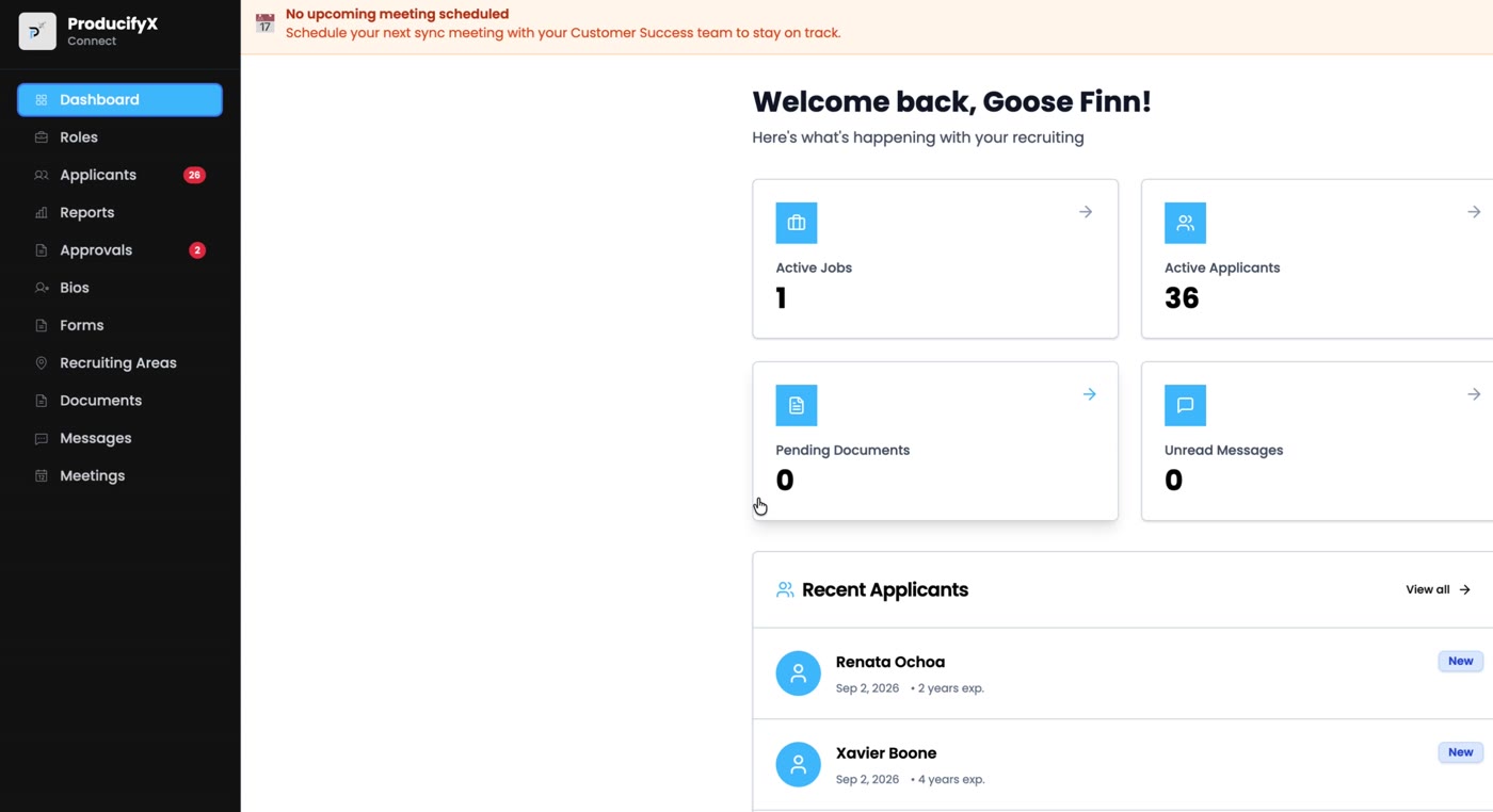 The ProducifyX client portal dashboard