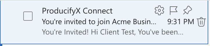 The You're invited email from ProducifyX Connect in an inbox
