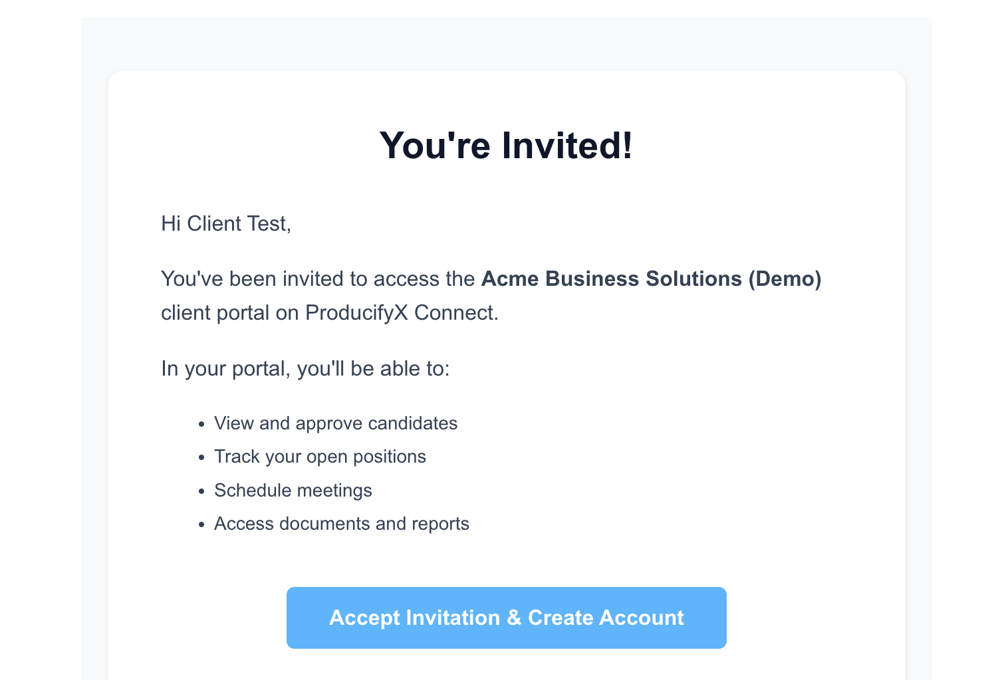 The portal invitation email with an Accept Invitation and Create Account button